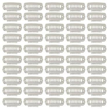 Imagem de 50 peças clipes de pressão, clipes de pressão em forma de U, conjunto de grampos de extensão de cabelo de aço inoxidável DIY 8 dentes clipes de pente acessórios (bege)