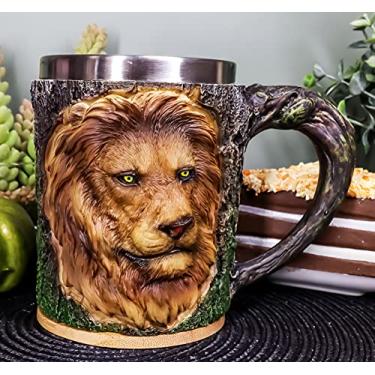 Imagem de Caneca de leão africana Ebros Aslan com design de latido rústico e textura de árvore 305 ml, copo de café com caneca de cerveja e caneca de cerveja