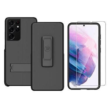Imagem de Wireless ProTech Capa compatível com Samsung Galaxy S21 Ultra 5G (tamanho da tela de 6,8 polegadas). Combo de capa híbrida de camada dupla e clipe de cinto inclui protetor de tela