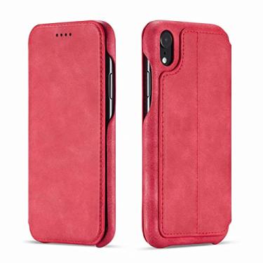 Imagem de Capa para iPhone 14/14 Pro/14 Plus/14 Pro Max, capa flip de couro fecho magnético com slots de porta-cartão suporte capa protetora à prova de choque compatível, vermelha, 14 Pro 6,1 polegadas