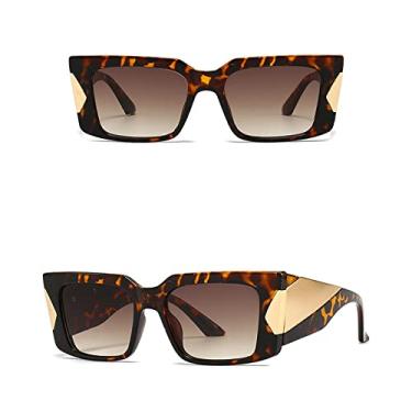 Imagem de Óculos de sol femininos vintage tons grandes senhora na moda quadrado preto óculos de sol grandes templos largos, chá de leopardo C4, tamanho único