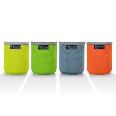 Imagem de Pacote de 4 frascos de neoprene em relevo antiderrapante com 4 frascos de isolamento térmico para churrasco e festa de acampamento, fluorescent yellow/green/orange/light blue, 7.5oz