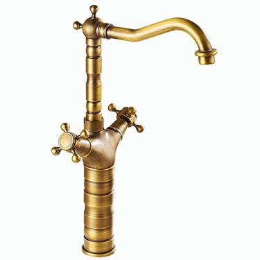 Imagem de LIDON Torneira de pia de banheiro de latão Torneira de alça dupla Torneira de pia de banheiro Latão antigo Latão escovado Torneira de banheiro 1 furo Torneira de cozinha antiga latão, antigo B (cor: antigo B)