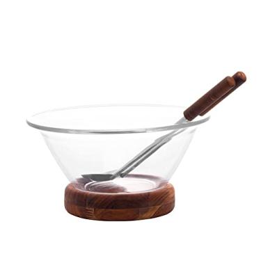 Imagem de CONJUNTO SALADEIRA BASE MADEIRA COM PAR DE TALHERES TECA 28x17CM