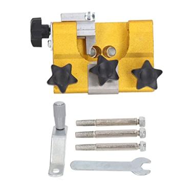 Imagem de Afiador de motosserra, gabarito de afiador de motosserra com manivela, gabarito de afiação de corrente manual portátil, ferramenta de afiação de serra de corrente com 3 peças de cabeça de moagem