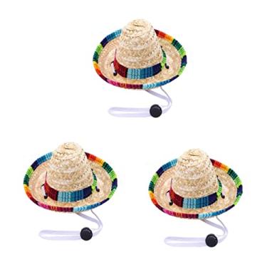 Imagem de POPETPOP 3 Pecas chapéu de cachorro para cães pequenos boné sombrero mini cachorro poncho chapéus sombreiro de cachorro artigos para festa mexicana Canudo chapéu de aba foto chapéu de festa