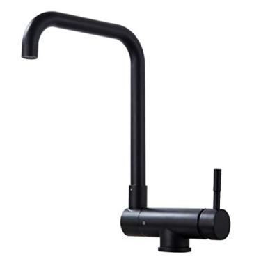 Imagem de Torneira giratória de cozinha dobrável Torneira de água quente e fria Janela baixa preta Torneira misturadora de cozinha de alça única, preta B