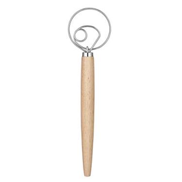 Imagem de YARDWE 1 Batedor de massa de pão, misturador manual de madeira com cabo de cozinha, ferramentas de assar, misturador artesanal