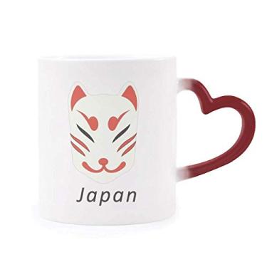 Imagem de Caneca tradicional japonesa local de cabeça de raposa sensível ao calor, copo de grés que muda de cor vermelha