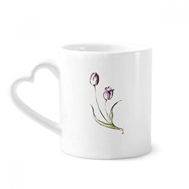 Imagem de Caneca de flor roxa tulipa verde café cerâmica copo de coração de vidro