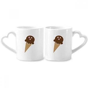 Imagem de Conjunto de canecas de porcelana para casais de chocolate amendoim com alça de coração