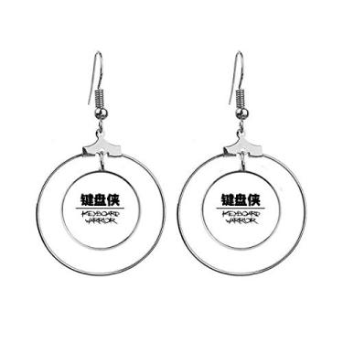 Imagem de Chaveiro com citação Warrior Art Déco, brincos modernos pendurados argola joia círculo gota
