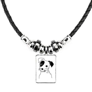 Imagem de DIYthinker Colar com estampa de ilustração preta de cachorro de desenho animado, joia torque, pingente de corda de couro