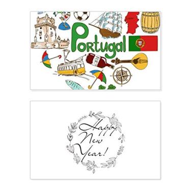 Imagem de Portugal Love Heart Landscap Bandeira Nacional Ano Novo Cartão de felicitações Bless Message Present