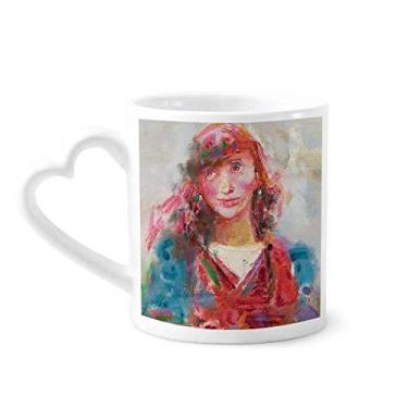 Imagem de Red Scarf Girl XJJ Caneca de pintura a óleo café cerâmica copo de coração de vidro