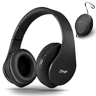 Imagem de Fones de ouvido sem fio Bluetooth sobre a orelha com graves profundos, headset dobrável sem fio e estéreo com fio instalado no microfone para celular, PC, TV, PC, peso leve para uso prolongado (preto)