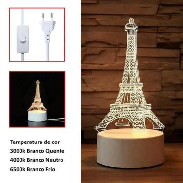 Imagem de Luminária Abajur Led 3D Torre Eiffel Para Presentear Eb61129 - Embu Le