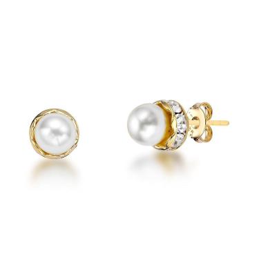Imagem de Brinco Pérola 7mm+Cristal Folheado A Ouro 18k Antialérgico