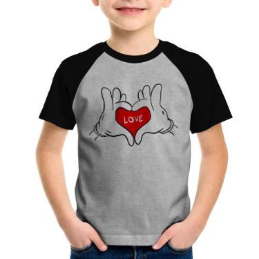 Imagem de Camiseta Raglan Infantil Love Hands  - Foca Na Moda