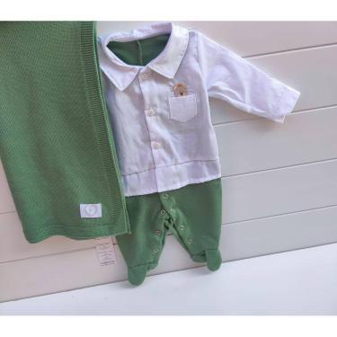 Imagem de Saída maternidade masculino em Tricô - manta e macacão bebê