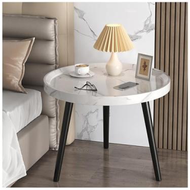 Imagem de Mesa de canto de cama pequena, cobrindo uma área de 0,3 ㎡, armazenamento de camada dupla, mesa de cabeceira, design de borda, mesa de cabeceira estreita, estável e de carga, mesa de cabeceira lateral, fácil de instalar (cor: branco1,