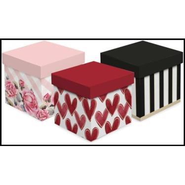 Imagem de Caixa para Presente com Tampa, Cromus, Sortido, 13x13x13cm, Pacote com 10 Unidades