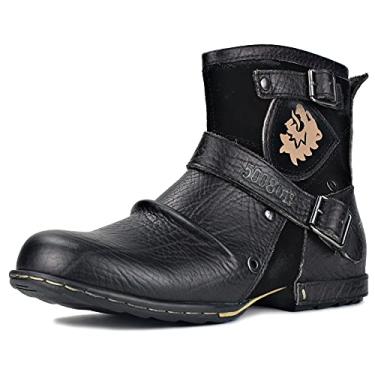 Imagem de OSSTONE Botas de motocicleta para homens cowboy caminhadas moda zíper couro chukka botas de tornozelo sapatos casuais OS-5008-1-AG-R, Preto, 39 BR
