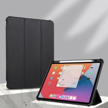 Imagem de Capa para tablet Capa tripla para tablet inteligente compatível com iPad Air1/Air2 2017/2018, com porta-lápis, capa traseira transparente e transparente, suporte fino, capa de TPU à prova de choque, A