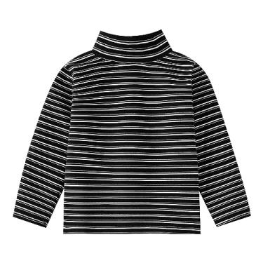 Imagem de Camisetas para meninos 2t pulôver feminino gola alta manga longa xadrez parte inferior interna acolchoada roupas para meninos camisas de manga longa, Preto, 18-24 Months
