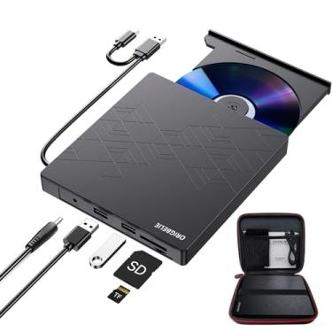 Imagem de ORIGBELIE Unidade de CD de DVD externa, gravador de CD USB 3,0 com 2 portas USB e 2 ranhuras para cartões TF/SD, unidade de disco ótico para computador portátil Mac, PC