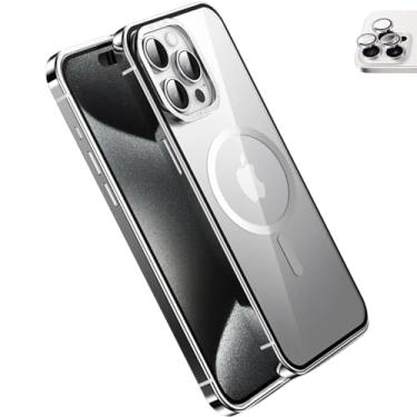 Imagem de Capa Case Bumper Bamper Para iPhone 15 Pro Compatível com Carregamento Magnético Slim De Acrílico Transparente Com Proteções de Lente da Câmera (Titânio Branco)