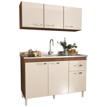 Imagem de Cozinha Plus 1,20 Armário Aéreo e Gabinete Balcão de Pia Marrom Off White