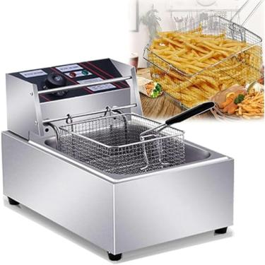 Imagem de Fritadeira elétrica comercial, tanque de gordura único de 10L, controle de temperatura ajustável, com alça de segurança e janela de visualização, fritadeira comercial com revestimento antiaderente de