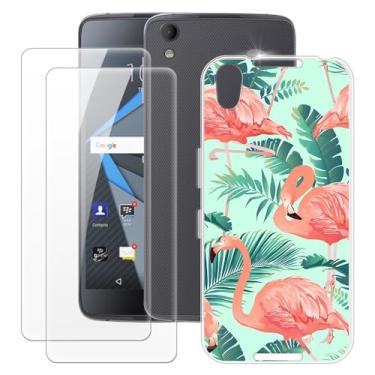 Imagem de MILEGOO Capa para BlackBerry DTEK50 + 2 peças protetoras de tela de vidro temperado, capa de TPU de silicone macio à prova de choque para BlackBerry Neon (13.2 cm) Flamingo