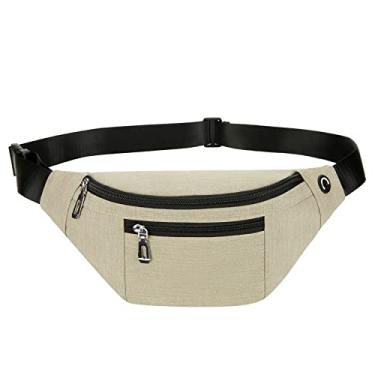 Imagem de Pochete para homens e mulheres, pochete moderna à prova d'água com cinto ajustável, bolsa casual para viagens esportivas e corrida., 2 bege, 10.3” L x 5.9” W x 3.5” H