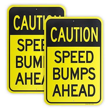 Imagem de Pacote com 2 placas grandes Speed Bumps Ahead, placa de desaceleração, placa refletiva de alumínio 0,040 de 45,7 cm x 30,5 cm, sem ferrugem, alumínio protegido contra UV e à prova de intempéries