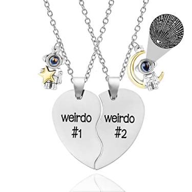 Imagem de MJartoria Best Friend Colares BFF para 2 Presentes de Amizade Dia dos Namorados Combinando Colar com Pingente de Coração Melhores Amigos para Sempre (Prata, 100 Idiomas - Estrela da Lua), Aço