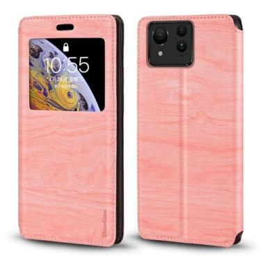 Imagem de Shantime Capa para Asus Zenfone 11 Ultra 5G, capa de couro de grão de madeira com suporte para cartão e janela, capa flip magnética para Asus Zenfone 11 Ultra 5G (6,7 polegadas) rosa