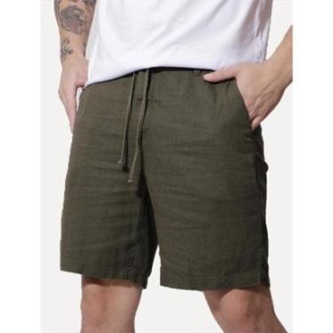 Imagem de Bermuda Calvin Klein Jeans Masculina Linho Cadarço Verde Militar-Masculino