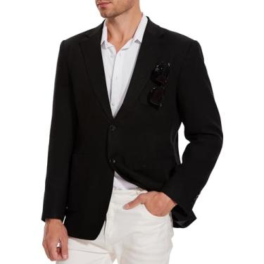 Imagem de TURETRENDY Jaqueta masculina esportiva de linho com dois botões blazer leve para negócios, Preto, Medium