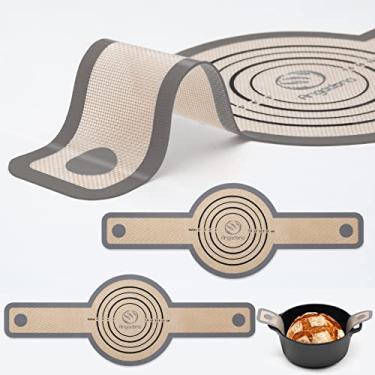Imagem de Forno holandês de silicone para pão - Melhor silicone japonês. Tapete de cozimento de pão reutilizável antiaderente e fácil de limpar. Com alças extralongas Forro de assadeira de pão, conjunto de 2