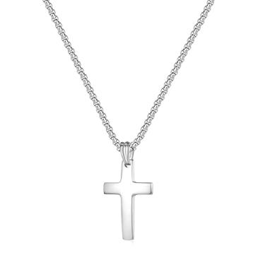 Imagem de REVEMCN Colar com cruz de prata e ouro preto para meninos, corrente com pingente de cruz para homens, mulheres, joias religiosas, presentes para meninos e meninas, 40 a 61 cm, 22 inches, Aço