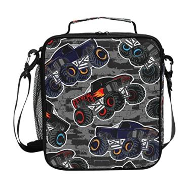 Imagem de litebear Lancheira infantil com isolamento térmico para meninos e meninas, caminhão monstro, preto, reutilizável, lancheira para viagens escolares