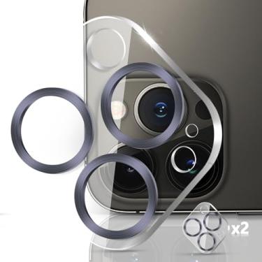 Imagem de MONASAY Pacote com 2 protetores de lente de câmera compatíveis com iPhone 15 Pro/iPhone 15 Pro Max [anti-arranhões] [cobertura total] Anel de alumínio embutido de vidro temperado 9H, capa para câmera,