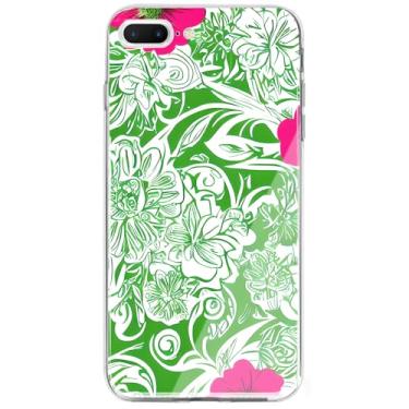 Imagem de Berkin Arts Capa compatível com iPhone 8 Plus/iPhone 7 Plus Capa TPU transparente flor verde design floral elegante planta frondosa