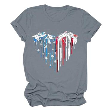 Imagem de Camiseta feminina America Apparel com bandeira de listras estrelas, roupa do Memorial Day, camisetas femininas vermelhas e azuis, Cinza, GG