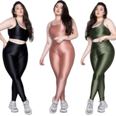 Imagem de KIT 3 Conjunto Top e Calça Plus Size New Zig 3D Bella Fiore Bojo Compressão Academia Moda Fitness-Feminino