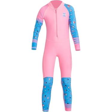 Imagem de Roupa de banho com proteção solar Rash Guard FPS 50+ manga comprida para meninos e meninas jovens, rosa, 8-9 anos