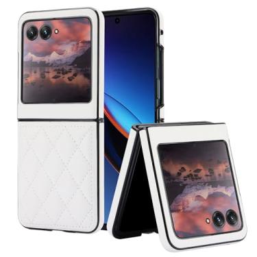 Imagem de Capa para celular Motorola Razr 40 Ultra, couro macio com padrão luxuoso antichoque, capa de telefone fina, estilo moderno (branca)