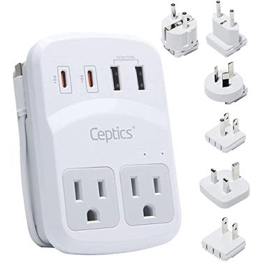 Imagem de Ceptics Kit Adaptador de Viagem Mundial 2 Usb-A, Tomadas Usb-C Us, Fornecimento de Energia 20W/Qc 18W, Proteção Contra Surtos, Compatível com Swadapt para Europa, Reino Unido, China, Austrália, Japão